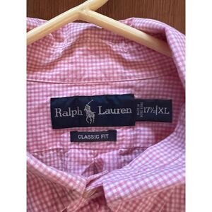 17.5 XL Polo By Ralph Lauren Pink and White Checked Long Sleeve Button Up